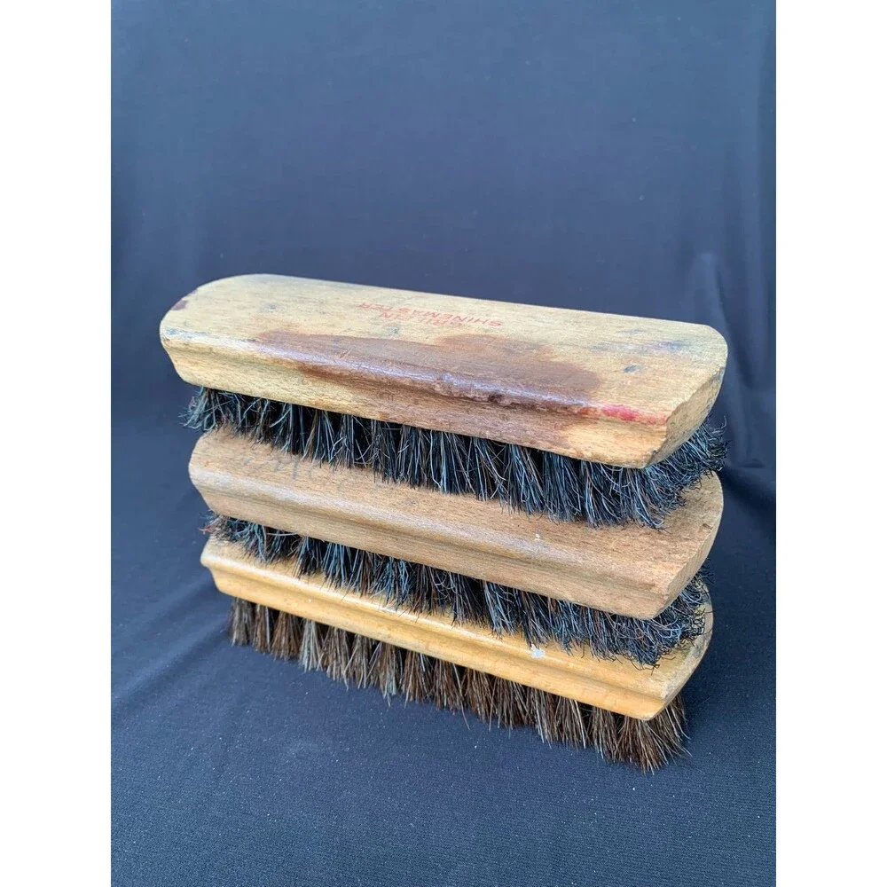 Vintage Griffin Shinemaster and Oxco Horse Hair Shoe Shining Brushes Wood Handle